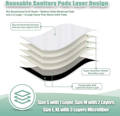 Almohadillas Menstruales Reutilizables de Bambú x 6 unidades Color negro